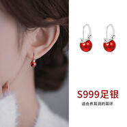 Lnieer999足銀石榴石耳圈耳環(huán)女2025年新款潮輕奢氣質(zhì)復(fù)古紅色耳釘 【999銀】石榴石耳環(huán)