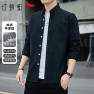紅蜻蜓（RED DRAGONFLY）襯衫男時(shí)尚百搭棉質(zhì)長(zhǎng)袖打底襯衣男裝上衣 黑色（長(zhǎng)袖） 2XL