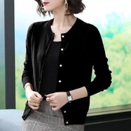 素沁仁開(kāi)衫毛衣外套女春秋2025款女士寬松外搭短款披肩長(cháng)袖上衣薄針織衫 1922#黑色 3XL 建議140-150斤