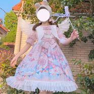 閃動(dòng)少女（SHANDONGSHAONV）洛麗塔正品洋裝原創(chuàng)夢(mèng)境游樂(lè)園OP  Lolita日常連衣裙日系裙子 粉色JSK+邊夾 S