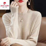 皮爾卡丹（pierre cardin）針織衫女基礎(chǔ)款小圓領(lǐng)寬松大尺碼純色針織打底流行色保暖毛衣 米色 S 90-100斤
