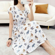 索宛亦（SUOWANYI）棉綢碎花短袖裙波西米亞沙灘裙連衣裙夏人棉海邊渡假裙綿綢裙子 D19小馬白底 L (100-115)斤