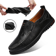 卡力丁新款春季夏季單鞋韓版真皮豆豆鞋男士休閑皮鞋懶人鞋駕車(chē)鞋子男鞋 黑色【1858四季款】 37