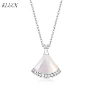KLUCK金店款銀白貝母扇形小裙子頸鏈輕奢貝殼鎖骨飾品銀飾 白金色(白貝母) 925銀 (扇形小裙