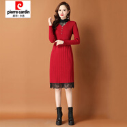 皮爾卡丹（pierre cardin）針織連衣裙女春秋2025年新款顯瘦配大衣冬季長(zhǎng)袖打底衫女士毛衣裙 紅色不加絨 M