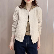 羅蒙短外套女秋冬百搭簡約休閑女裝通勤風韓版冬款棒球服棉服女夾克女 米白色 S