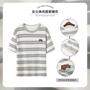 【5款】100%棉純棉短袖T恤睡衣家居服上衣單件條紋夏季寬松打底衫 Y112 L：100-115斤
