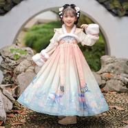 安妮優(yōu)兒漢服女童中國(guó)風(fēng)超仙秋冬連衣裙女孩2025新款古風(fēng)裙子兒童古裝冬款 粉色 130