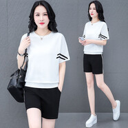 匹卡特（PIKATE）t恤女短袖女裝夏裝休閑套裝女士夏季上衣女裝衣服運(yùn)動(dòng)服韓版夏天 7968白衣+黑褲 M