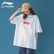 李寧短袖t恤男女同款夏季新品寬松透氣ins風(fēng)情侶款國潮運動(dòng)半袖T恤 白色(徽章) L /175