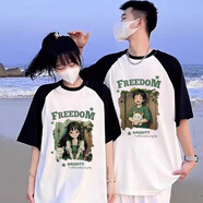 MDlila520情侶衣服情侶裝夏季小眾2025年新款情人節(jié)短袖t恤團(tuán)體班服定制 (卡通頭像)插肩白單件 4XL 男（建議200-210斤）