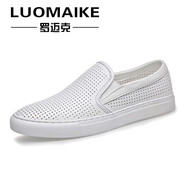 羅邁克（LUOMAIKE）樂(lè )福鞋夏季潮鞋懶人百搭板鞋韓版一腳蹬男真皮男士套腳休閑皮鞋 115804白色鏤空款 41