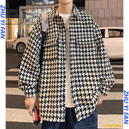 主意范（ZHUYIFAN）夾克男小香風(fēng)格子外套棒球服春秋季加肥加大碼學(xué)生休閑連帽上衣 J25861白色 5XL (195) 210-230斤