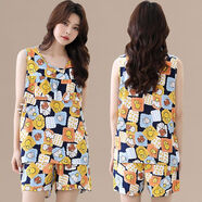 暢印防凸背心荷葉邊短褲棉綢套裝寬松大碼人造棉年輕睡衣兩件套家居服 防凸背心短褲【898】-2號色 4XL 建議140-160斤