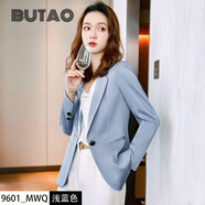 BUTAO小西裝女外套夏季新品白色百搭中袖西服套裝裙時尚兩件套 單件淺藍色長/袖西裝 L