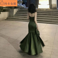 NJTD禮服女18歲禮服 感公主裙魚(yú)尾裙法式感綠色吊帶露背連衣 M (建議95-110斤