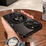 恩彩適用蘋(píng)果17promax手機殼新款17Air透明閃粉磁吸支架保護套16pro超薄自帶鏡頭膜全包防摔 【鈦黑色】合金無(wú)感支架 iphone15 pro max