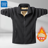 真維斯（Jeanswest）羊羔絨外套男秋冬季加絨加厚搖粒絨抓絨衣休閑連帽夾克男裝WW889 黑色【加厚羊羔絨】 XL