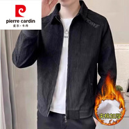 皮爾卡丹（pierre cardin）春秋季夾克男士翻領(lǐng)上衣服新款潮流休閑商務(wù)燈芯絨外套男 黑色【夾棉】 L【110-125斤】