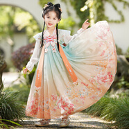 安妮優(yōu)兒（Anneyol）漢服女童春裝兒童古裝女孩連衣裙秋款中國風(fēng)超仙唐裝古風(fēng)公主裙 綠色 110