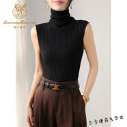 鹿王戀雪高領(lǐng)無(wú)袖肌理感羊毛吊帶背心女冬季修身疊穿內搭套頭打底上衣咖色 黑色 M 適合100-115斤
