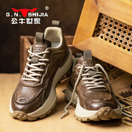 公牛世家 G.N.SHIJIA公牛世家男款真皮手工休閑皮鞋春秋款一腳蹬三接頭厚底牛津爸爸鞋 咖色 42 (標(biāo)準(zhǔn)運(yùn)動(dòng)鞋碼)