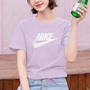 耐克（NIKE）女裝夏新款運動(dòng)服跑步健身訓練休閑短袖純棉針織透氣寬松運動(dòng)T恤 DX7907-545/淺紫 S