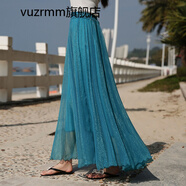 vuzrmm輕奢女裝夏季新款波西米亞雪紡復(fù)古舞蹈八米大擺半身裙拖地長(zhǎng)裙飄逸仙女裙 孔雀藍(lán) L