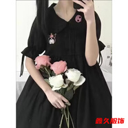 美安嘉可愛(ài)娃娃領(lǐng)連衣裙女夏季甜美軟妹學(xué)生裙子學(xué)院風(fēng)小個(gè)子a字裙 黑色庫(kù)洛米-顯瘦遮肚子連衣裙 L 105-115斤-顯瘦遮肚子連衣裙
