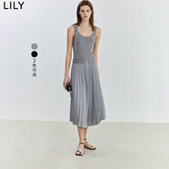 LILY【商場(chǎng)同款】夏新款女裝設計感假兩件氣質(zhì)通勤高腰連衣裙 507麻灰 M