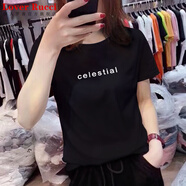 LOVER RUCCI歐洲站2025年新款歐貨潮白色t恤女ins短袖純棉寬松打底衫內搭夏裝 220-119黑色 XL 適合115-125斤