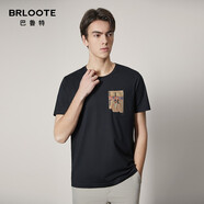BRLOOTE/巴魯特短袖T恤男個性印花棉質(zhì)微彈舒適圓領(lǐng)白t上衣夏裝新品 黑色 S 165/88A