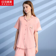 紅豆居家夏季款情侶全棉睡衣精致刺繡基礎(chǔ)款簡約休閑短袖家居服套裝可外穿 女款柔粉色 M 165/88A