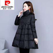 皮爾卡丹（pierre cardin）冬季時(shí)尚棉衣女2024新款a字斗篷羽絨棉服中長款大擺加厚棉襖外套 黑色 S 85-100斤