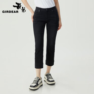 哥弟（GIRDEAR）女裝百搭棉質(zhì)親膚九分直筒休閑牛仔褲女1100499 黑色 XL (5碼)