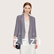 ZEZI桑蠶絲小西裝外套女夏季休閑西服薄款真絲七分袖職場輕奢高級感 錫器灰 M