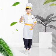 蔻玥兒童廚師服套裝 幼兒園烘焙小廚師服裝幼兒廚師服角色扮演小小廚 金黃色短袖款套裝(男女通用) 120