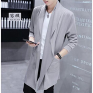 寫(xiě)璇（XIEXUAN）披風(fēng)斗篷長(cháng)衣秋外套男連帽開(kāi)衫青少年風(fēng)衣男中長(cháng)款大衣修身學(xué)生 灰色(9909翻領(lǐng)) L