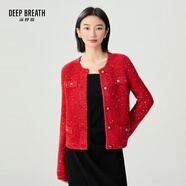深呼吸DEEP BREATH女裝復(fù)古蔥紗小香風(fēng)針織開衫女A400677 紅 M (3碼)