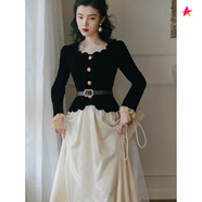 婕茵桐訂婚衣服女參加婚禮女裝小香風(fēng)套裝連衣裙結婚新娘回門(mén)便裝平時(shí)可 黑色套裝配腰帶 XL