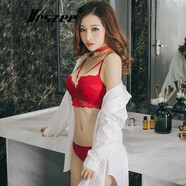 VRSZEE輕奢品牌內(nèi)衣女無(wú)鋼圈聚攏文胸套裝蕾絲美背小胸上托誘惑比基尼 紅色 80A