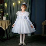 婉凱冰雪奇緣發(fā)光裙女童愛(ài)莎公主裙兒童艾莎亮片蓬蓬連衣裙公主 長(cháng)袖藍裙 140cm