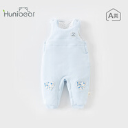 歡喜小熊 寶寶褲子秋冬夾棉加厚棉褲休閑褲兒童冬裝長(cháng)褲嬰兒純棉背帶褲 靜藍 100 (建議2-3歲身高90-100cm)