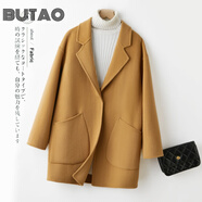 BUTAO雙面羊毛大衣女短款秋冬新款小個(gè)子寬松零羊絨呢子外套 駝色 M 116斤-130斤