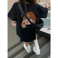 嬌茹妮 不一樣情侶裝2023新款夏季衣服小眾網(wǎng)紅短袖t恤女潮流卡通設(shè)計感 黑色（高品質(zhì)100%純棉） L