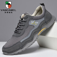 西域駱駝男鞋四季新款透氣網(wǎng)鞋男軟底戶(hù)外運動(dòng)休閑鞋真皮時(shí)尚網(wǎng)面駕車(chē)鞋 灰色（網(wǎng)面）6805-1 42