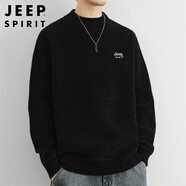 JEEP SPIRIT吉普毛衣男秋冬季韓版圓領(lǐng)針織衫男士一體絨保暖線衣 黑色 3XL