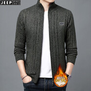 JEEP SPIRIT針織衫男秋冬款加絨加厚長(zhǎng)袖開衫外套休閑毛衣大碼毛線衣男裝冬 深灰 2XL