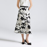 NINE WEST2024夏季女裝時尚氣質(zhì)黑白印花設(shè)計(jì)高腰國風(fēng)半身裙 黑白色 S