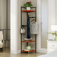 百木匠品轉角衣帽架落地墻角扇形三角掛衣架衣服置物架收納家用臥室掛包架 170*40.4黑架+柚木板